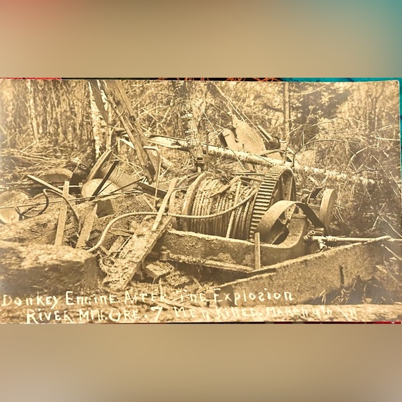 Antique Donkey Engine Explosion Logging Accident Real Picture Photo Postcard - Picture 4 of 5
